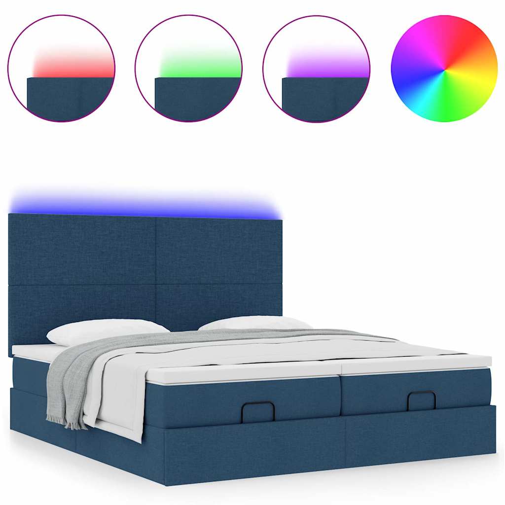 Ottoman bed met matrassen en LED's 200x200cm stof blauw – afbeelding 5