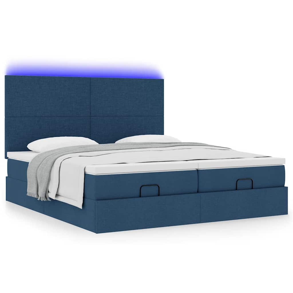Ottoman bed met matrassen en LED's 200x200cm stof blauw – afbeelding 6