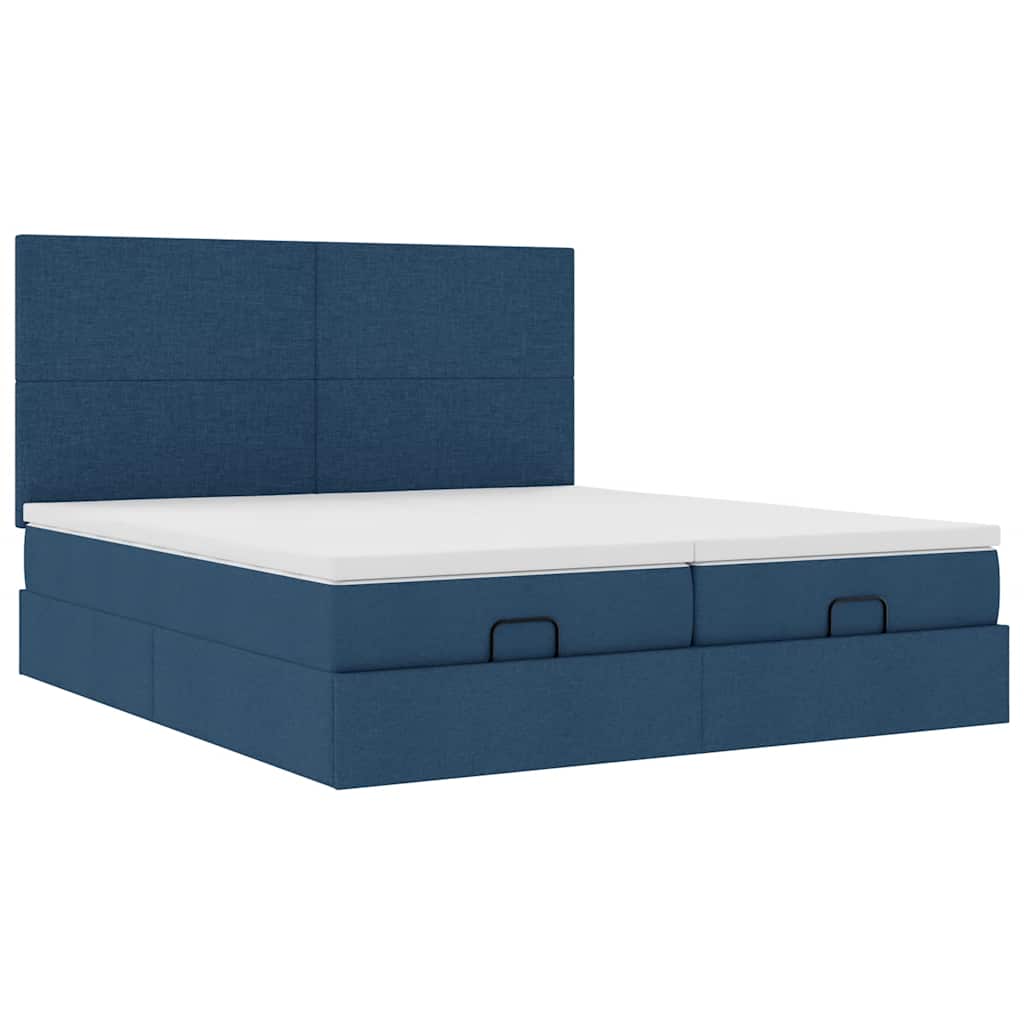 Ottoman bed met matrassen en LED's 200x200cm stof blauw – afbeelding 7