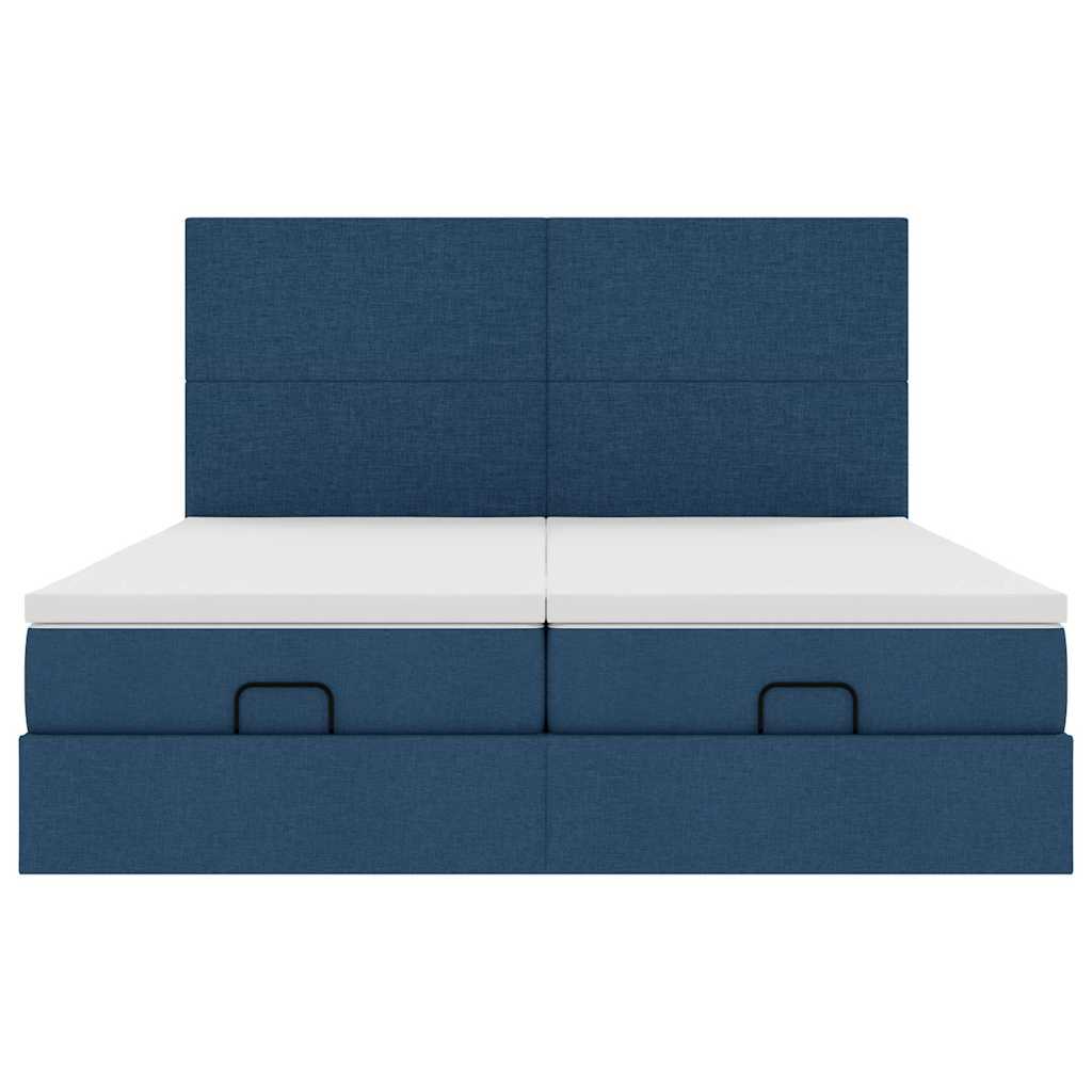 Ottoman bed met matrassen en LED's 200x200cm stof blauw – afbeelding 8