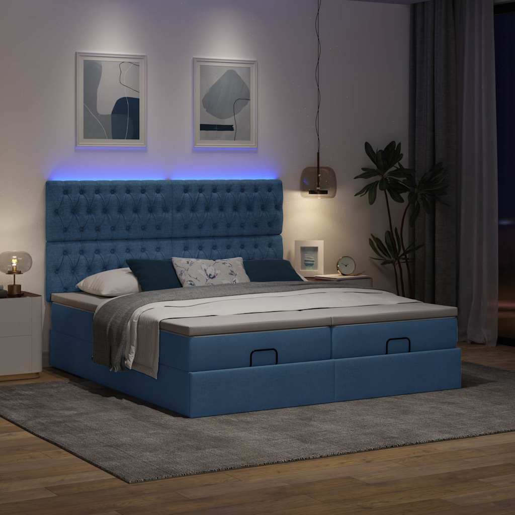 Ottoman bed met matrassen en LED's 160x200cm stof blauw – afbeelding 3