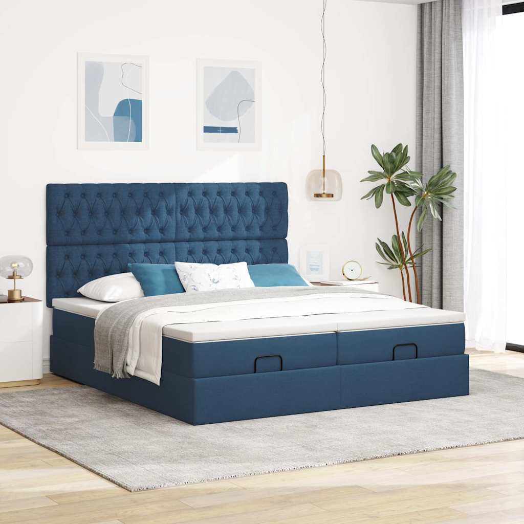 Ottoman bed met matrassen en LED's 160x200cm stof blauw – afbeelding 4