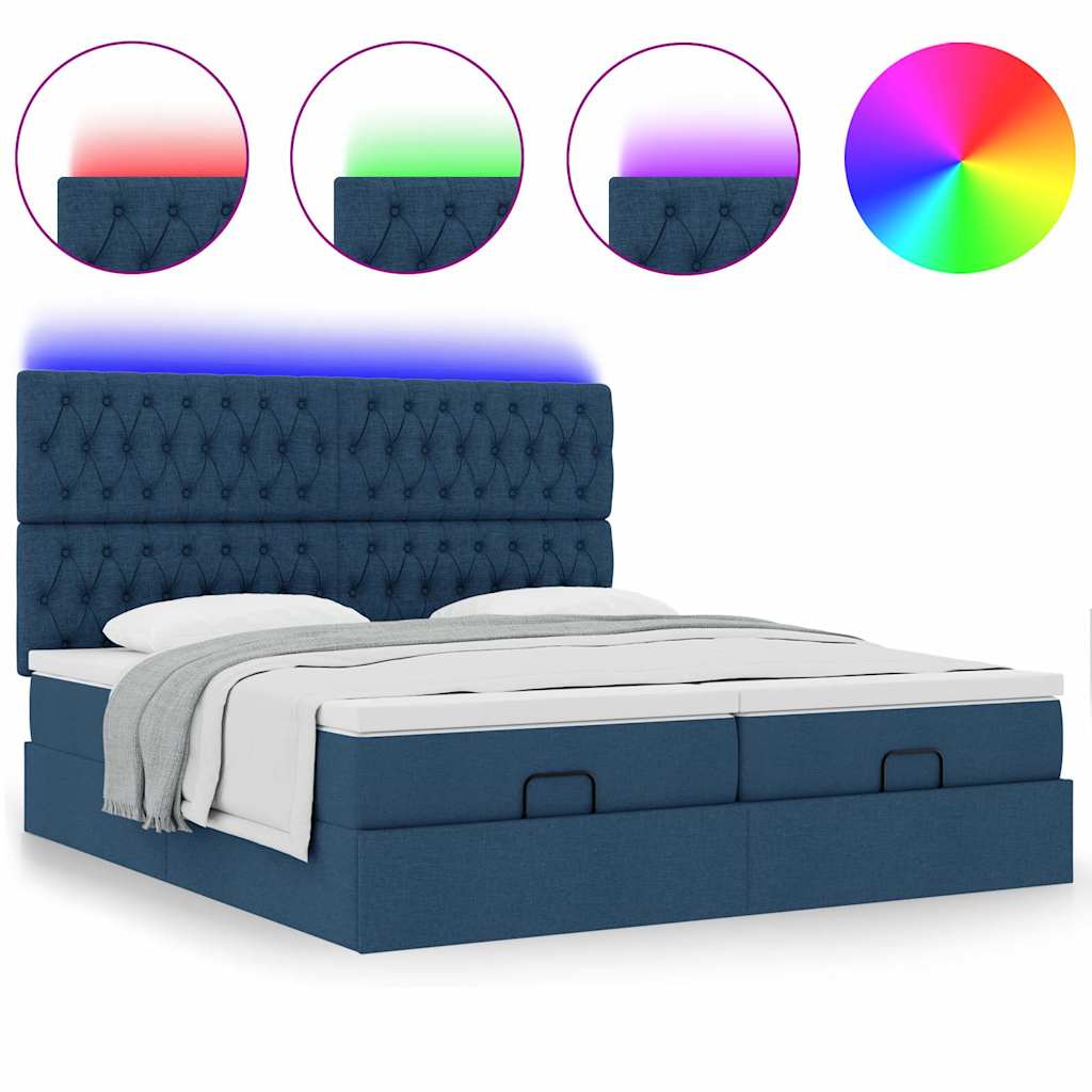 Ottoman bed met matrassen en LED's 160x200cm stof blauw – afbeelding 5