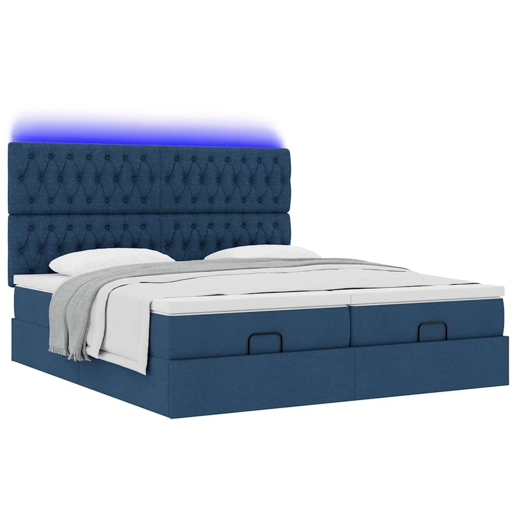 Ottoman bed met matrassen en LED's 160x200cm stof blauw – afbeelding 6
