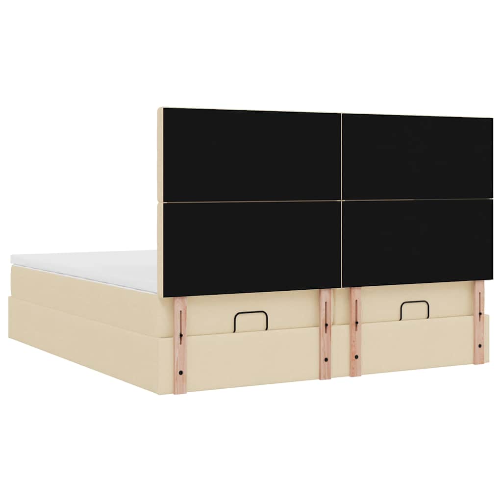 Ottoman bed met matrassen en LED's 200x200cm stof crèmekleurig – afbeelding 10