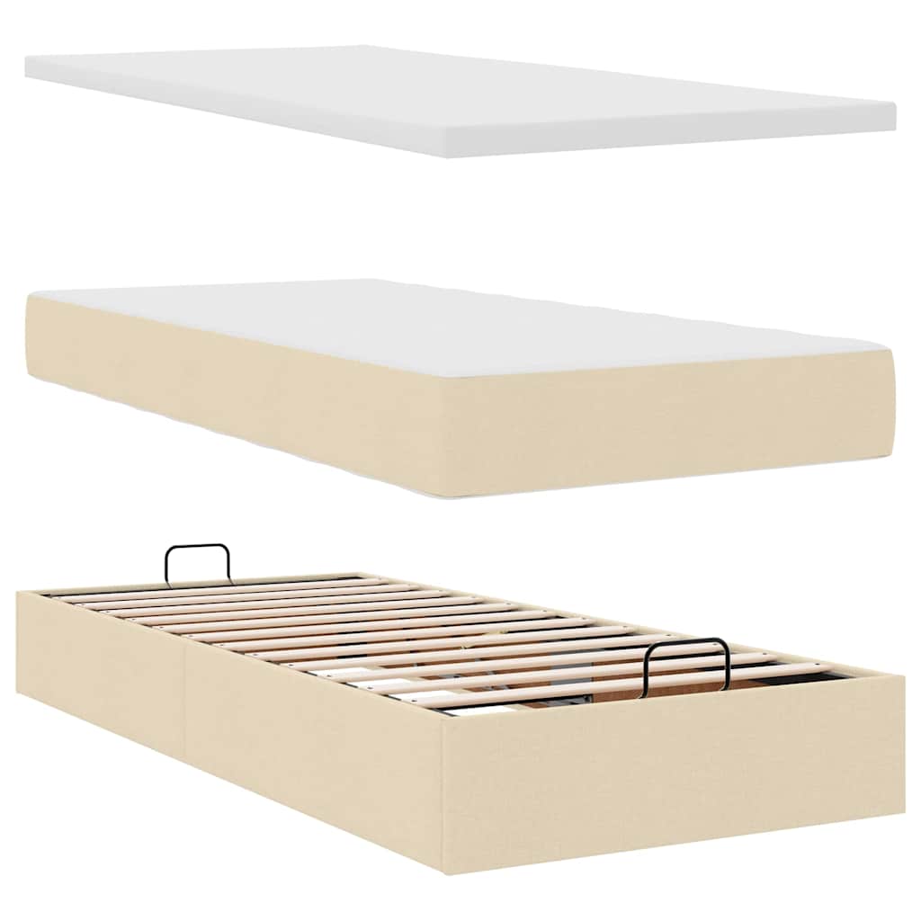 Ottoman bed met matrassen en LED's 200x200cm stof crèmekleurig – afbeelding 12