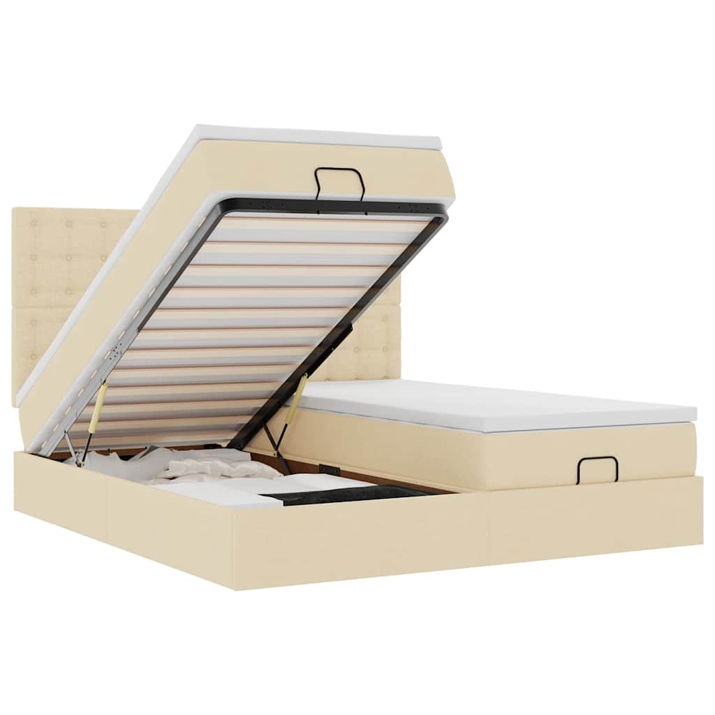 Ottoman bed met matrassen en LED's 200x200cm stof crèmekleurig – afbeelding 2