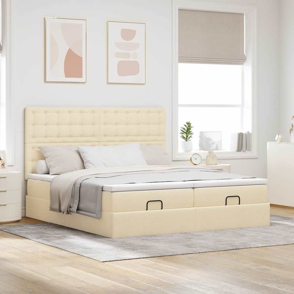 Ottoman bed met matrassen en LED's 200x200cm stof crèmekleurig – afbeelding 4