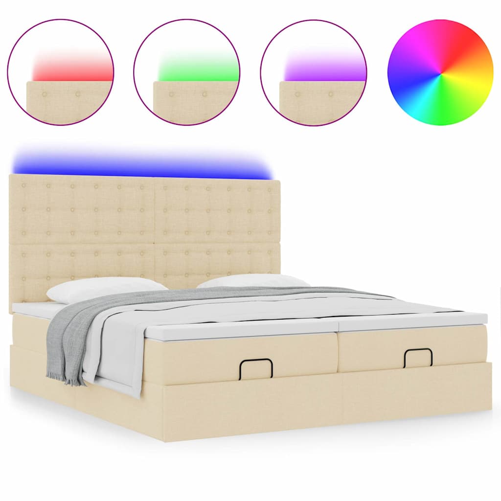 Ottoman bed met matrassen en LED's 200x200cm stof crèmekleurig – afbeelding 5