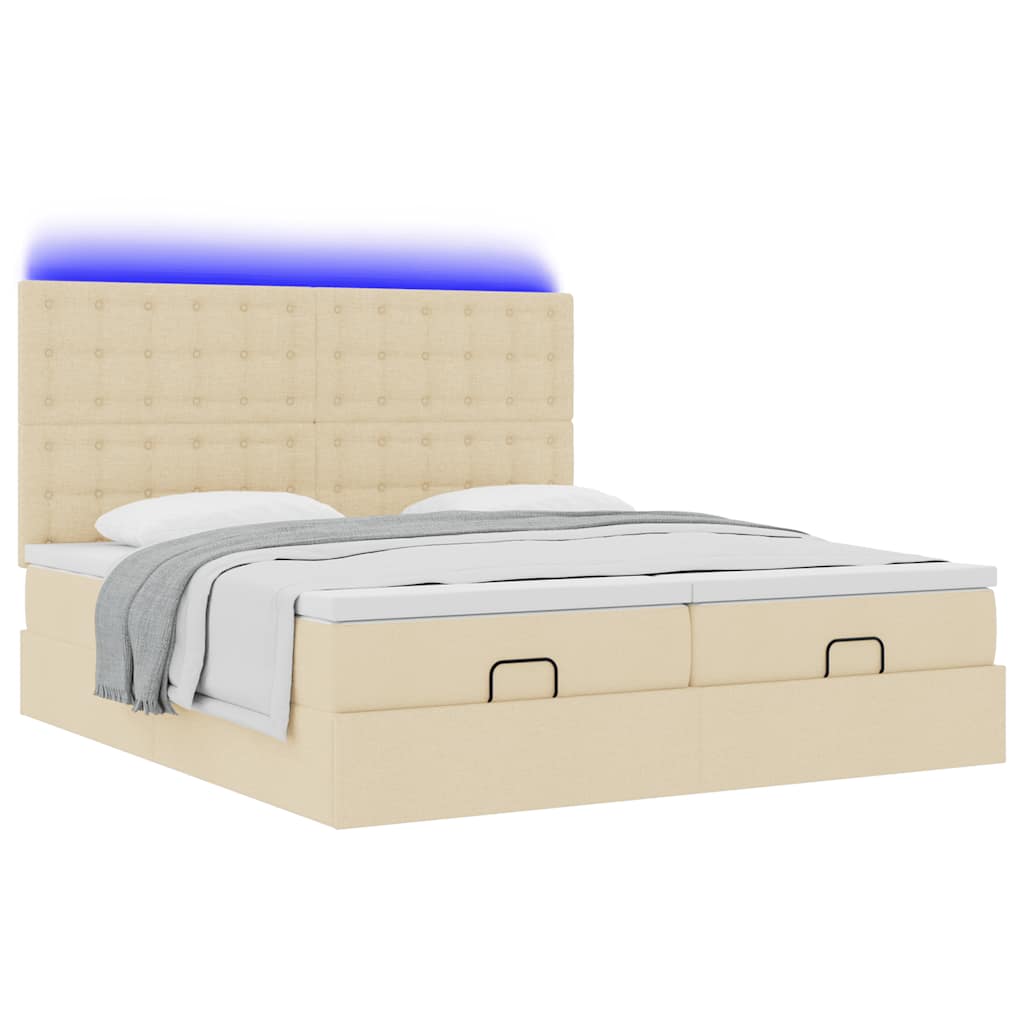 Ottoman bed met matrassen en LED's 200x200cm stof crèmekleurig – afbeelding 6