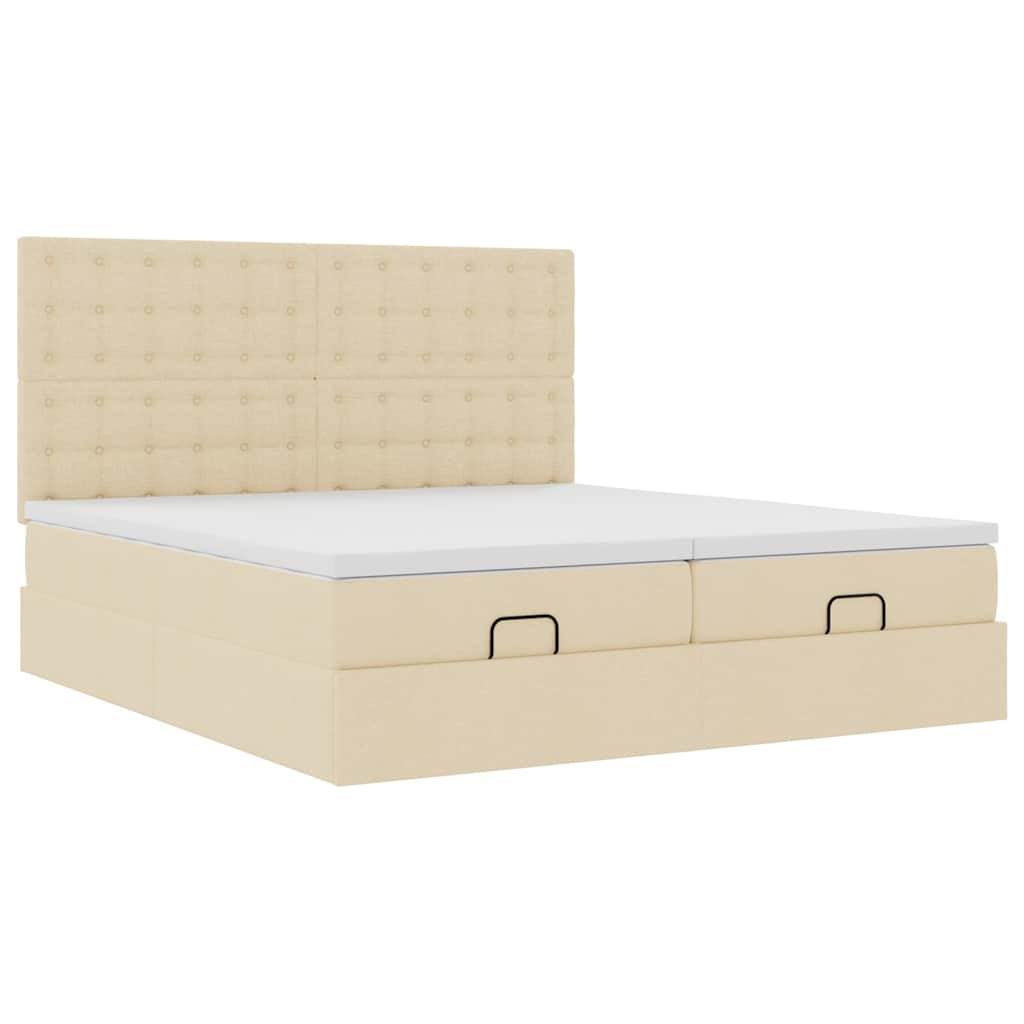 Ottoman bed met matrassen en LED's 200x200cm stof crèmekleurig – afbeelding 7