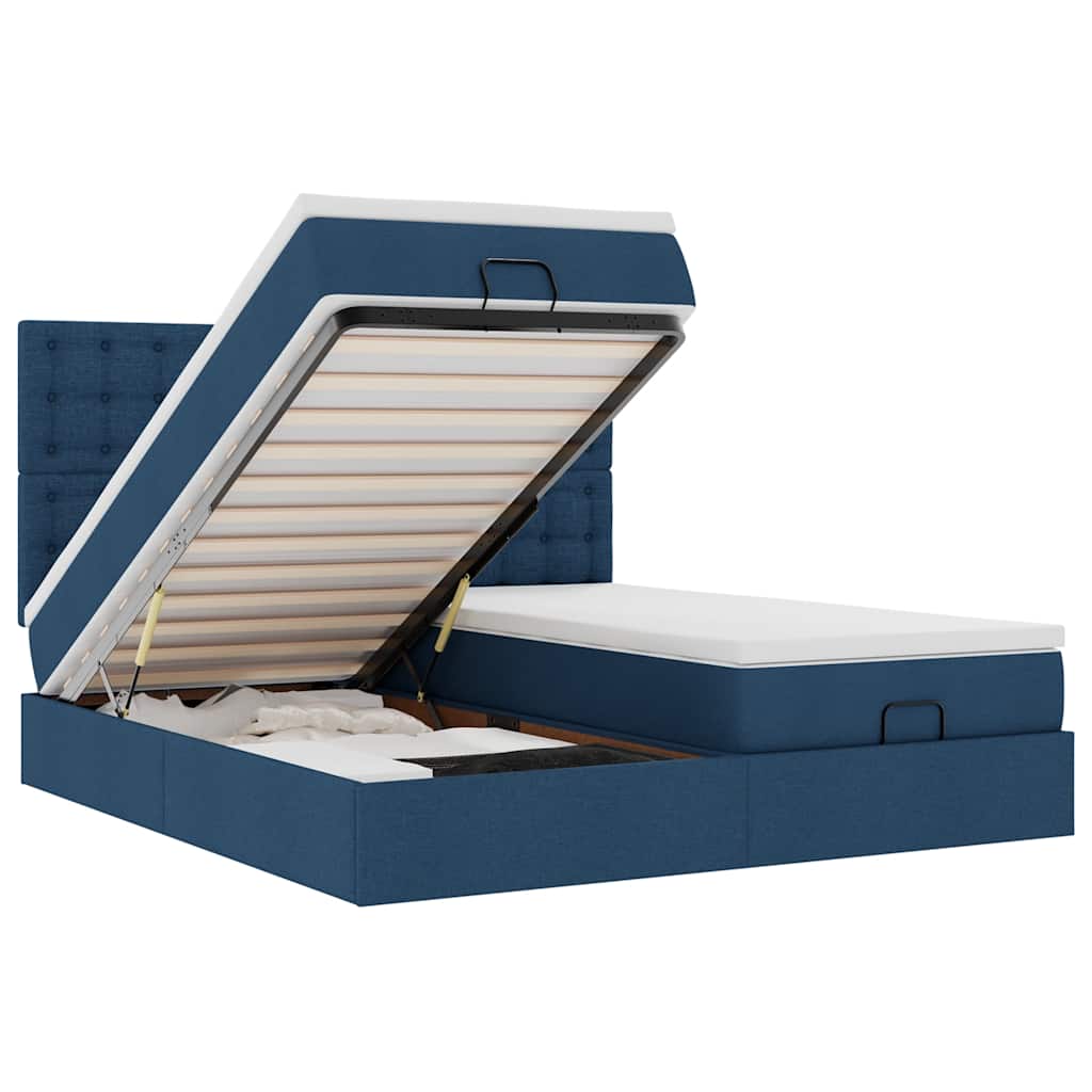 Ottoman bed met matrassen en LED's 200x200cm stof blauw – afbeelding 2