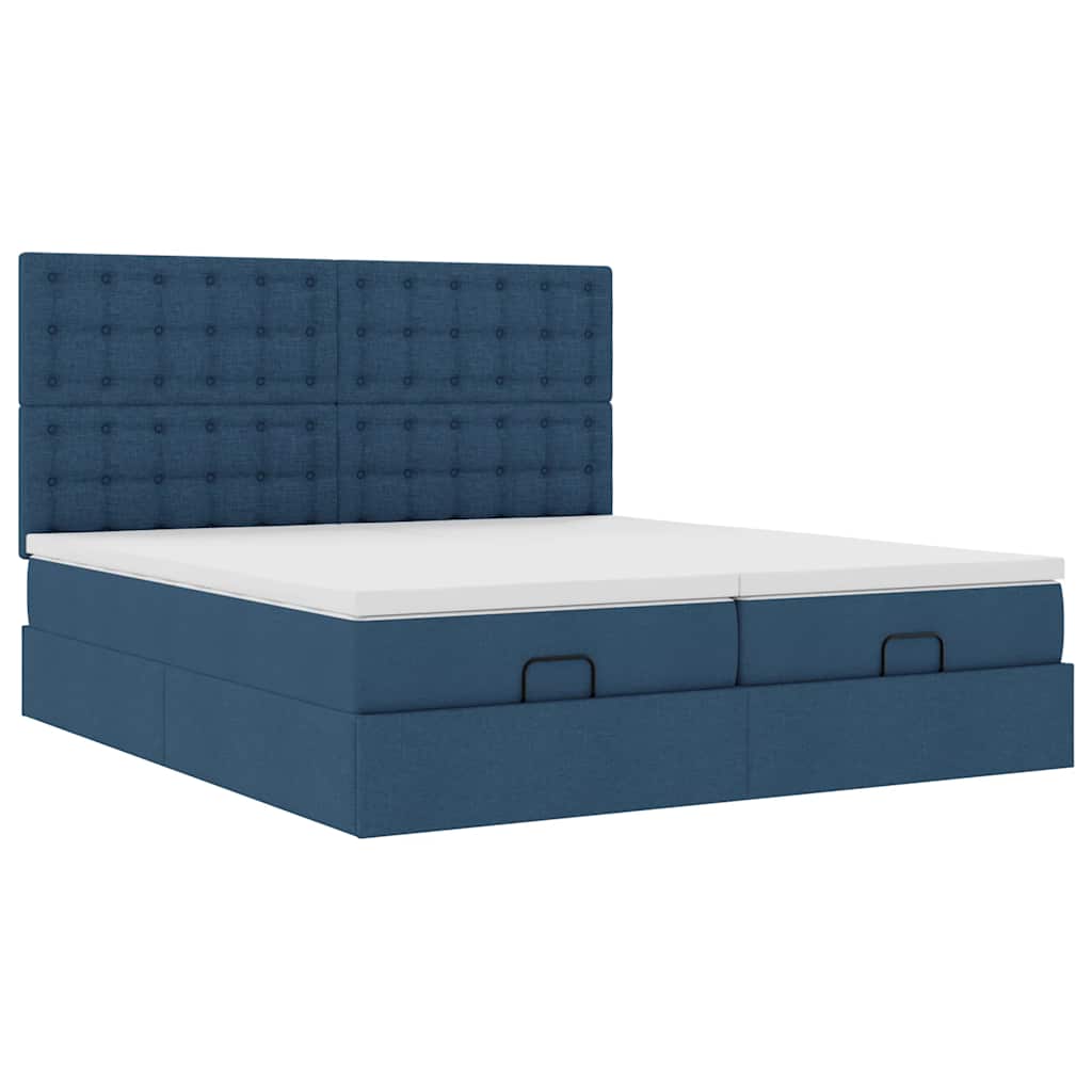 Ottoman bed met matrassen en LED's 200x200cm stof blauw – afbeelding 7