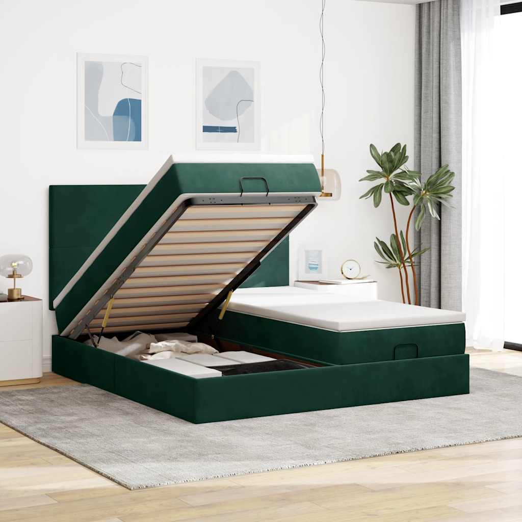 Ottoman bed met matrassen en LED's 160x200cm fluweel – afbeelding 1