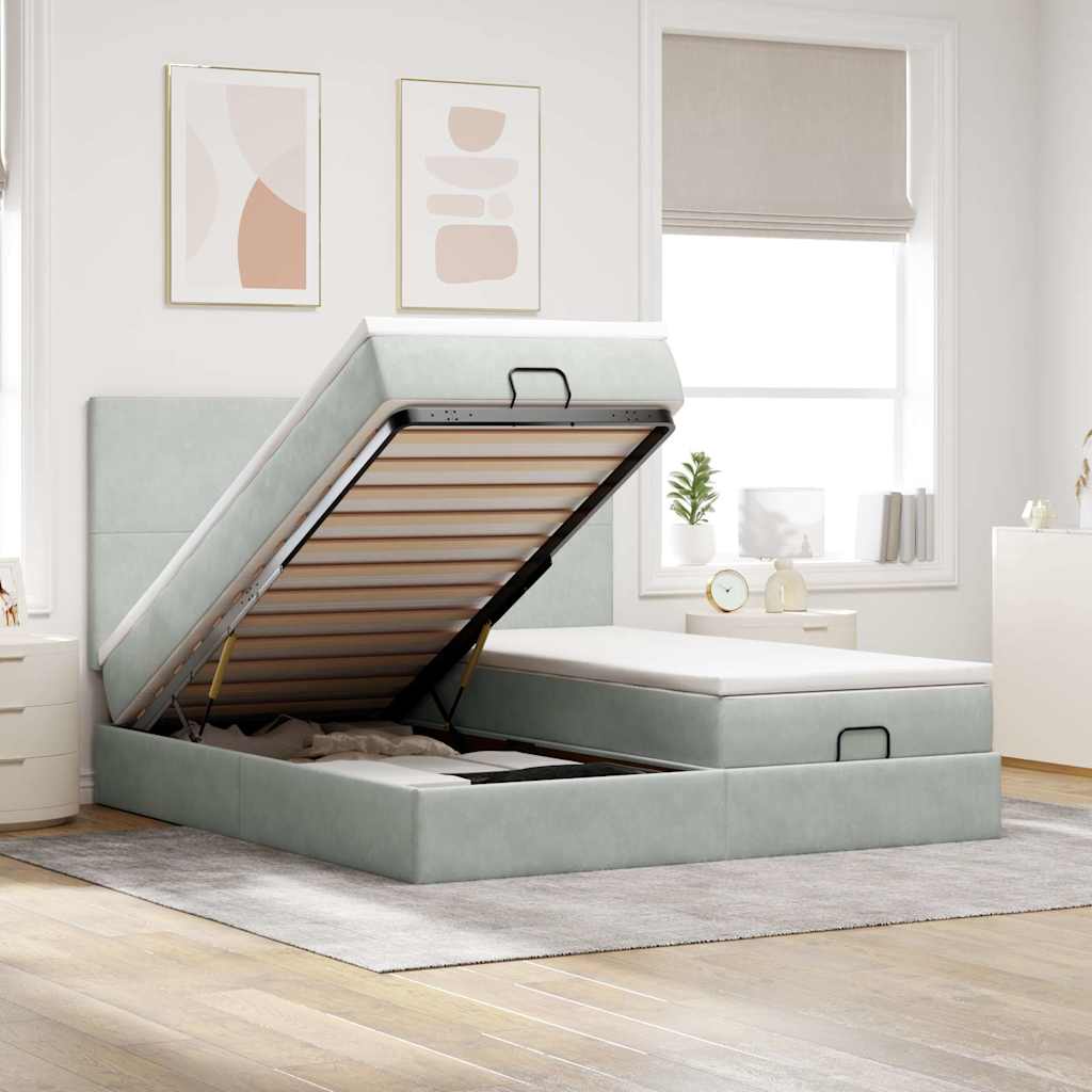 Ottoman bed met matrassen en LED's 200x200cm fluweel lichtgrijs – afbeelding 1