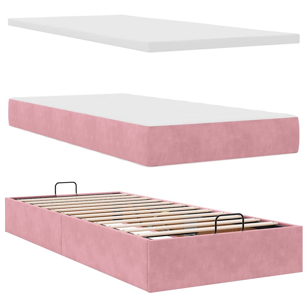 Ottoman bed met matrassen en LED's 180x200cm fluweel roze – afbeelding 12