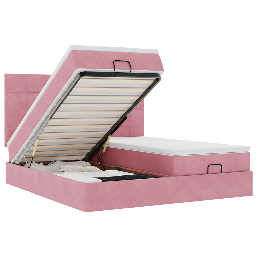 Ottoman bed met matrassen en LED's 180x200cm fluweel roze – afbeelding 2