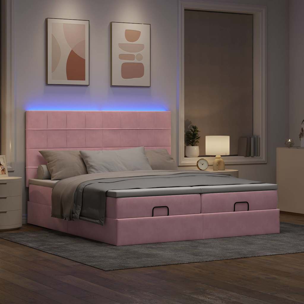 Ottoman bed met matrassen en LED's 180x200cm fluweel roze – afbeelding 3