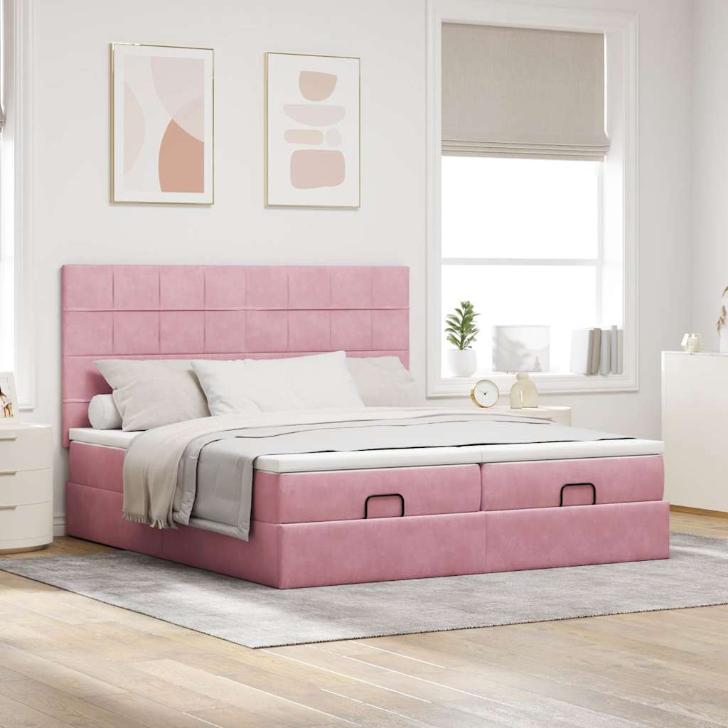 Ottoman bed met matrassen en LED's 180x200cm fluweel roze – afbeelding 4
