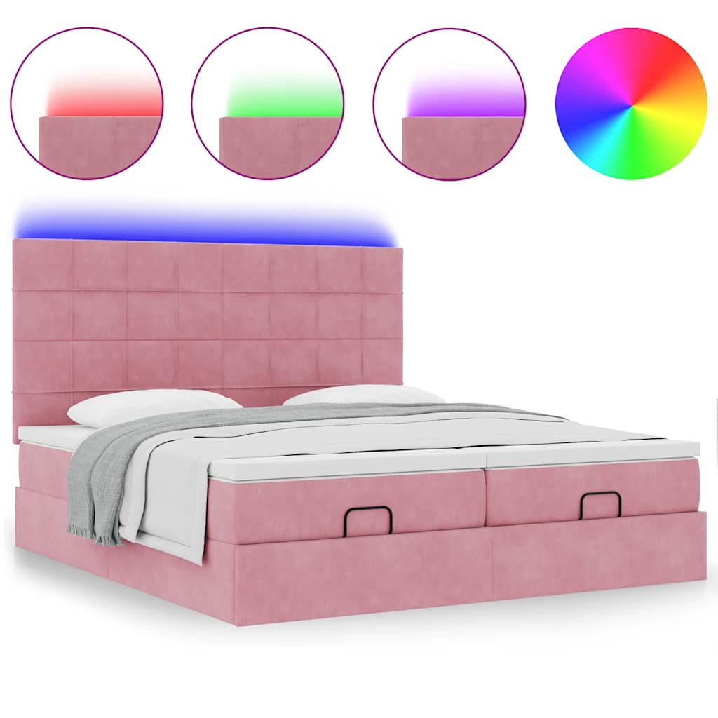 Ottoman bed met matrassen en LED's 180x200cm fluweel roze – afbeelding 5