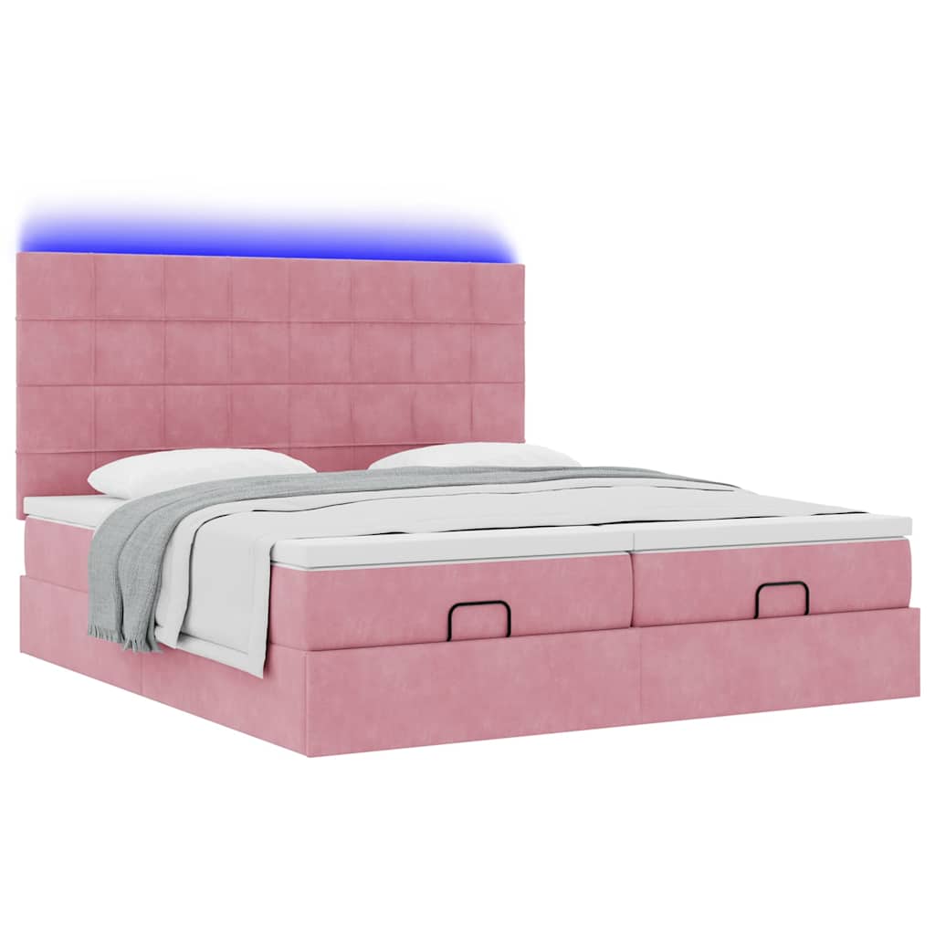 Ottoman bed met matrassen en LED's 180x200cm fluweel roze – afbeelding 6