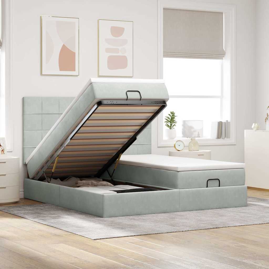 Ottoman bed met matrassen en LED's 200x200cm fluweel lichtgrijs – afbeelding 1