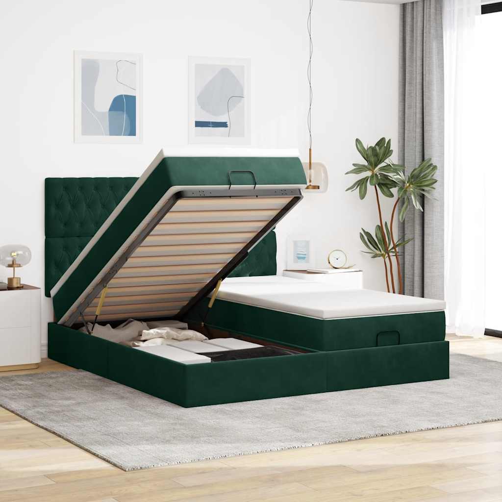 Ottoman bed met matrassen en LED's 160x200cm fluweel – afbeelding 1