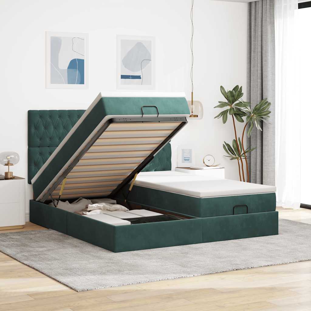 Ottoman bed met matrassen en LED's 200x200cm fluweel – afbeelding 1