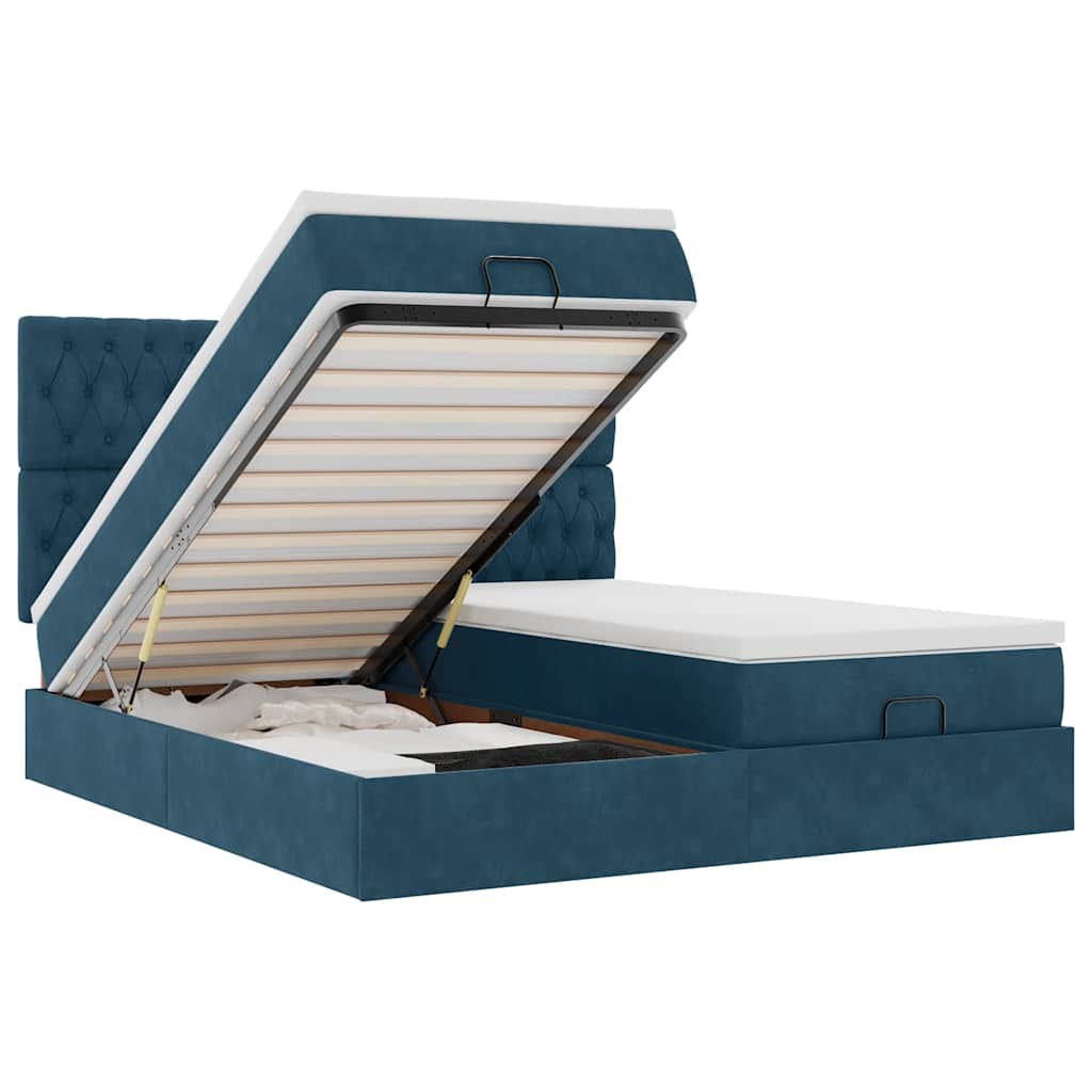 Bed poef met matrassen en leds 200x200 cm fluweel donkerblauw – afbeelding 2
