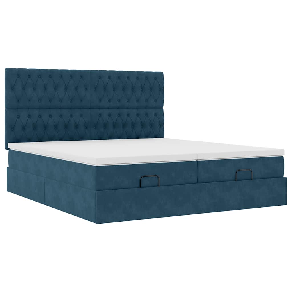 Bed poef met matrassen en leds 200x200 cm fluweel donkerblauw – afbeelding 7
