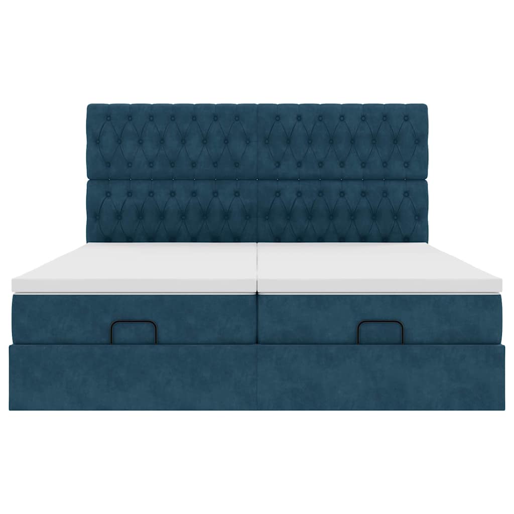 Bed poef met matrassen en leds 200x200 cm fluweel donkerblauw – afbeelding 8
