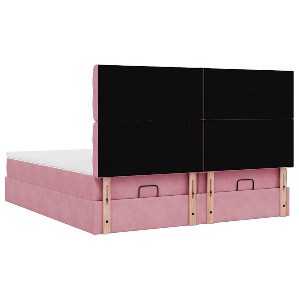 Ottoman bed met matrassen en LED's 200x200cm fluweel roze – afbeelding 10