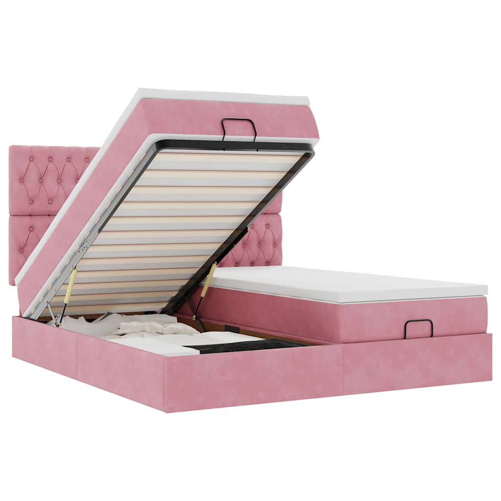 Ottoman bed met matrassen en LED's 200x200cm fluweel roze – afbeelding 2