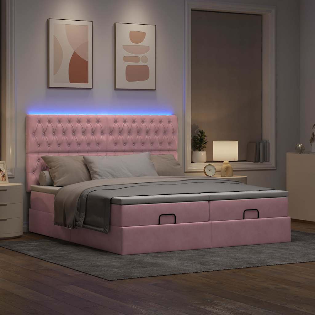 Ottoman bed met matrassen en LED's 200x200cm fluweel roze – afbeelding 3