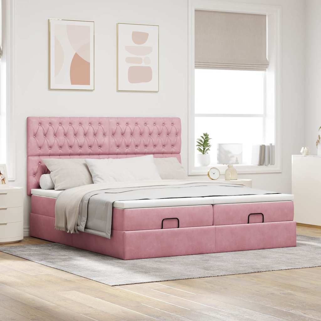 Ottoman bed met matrassen en LED's 200x200cm fluweel roze – afbeelding 4