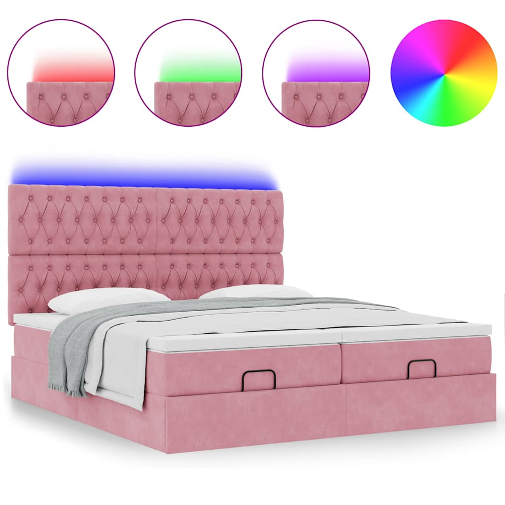 Ottoman bed met matrassen en LED's 200x200cm fluweel roze – afbeelding 5