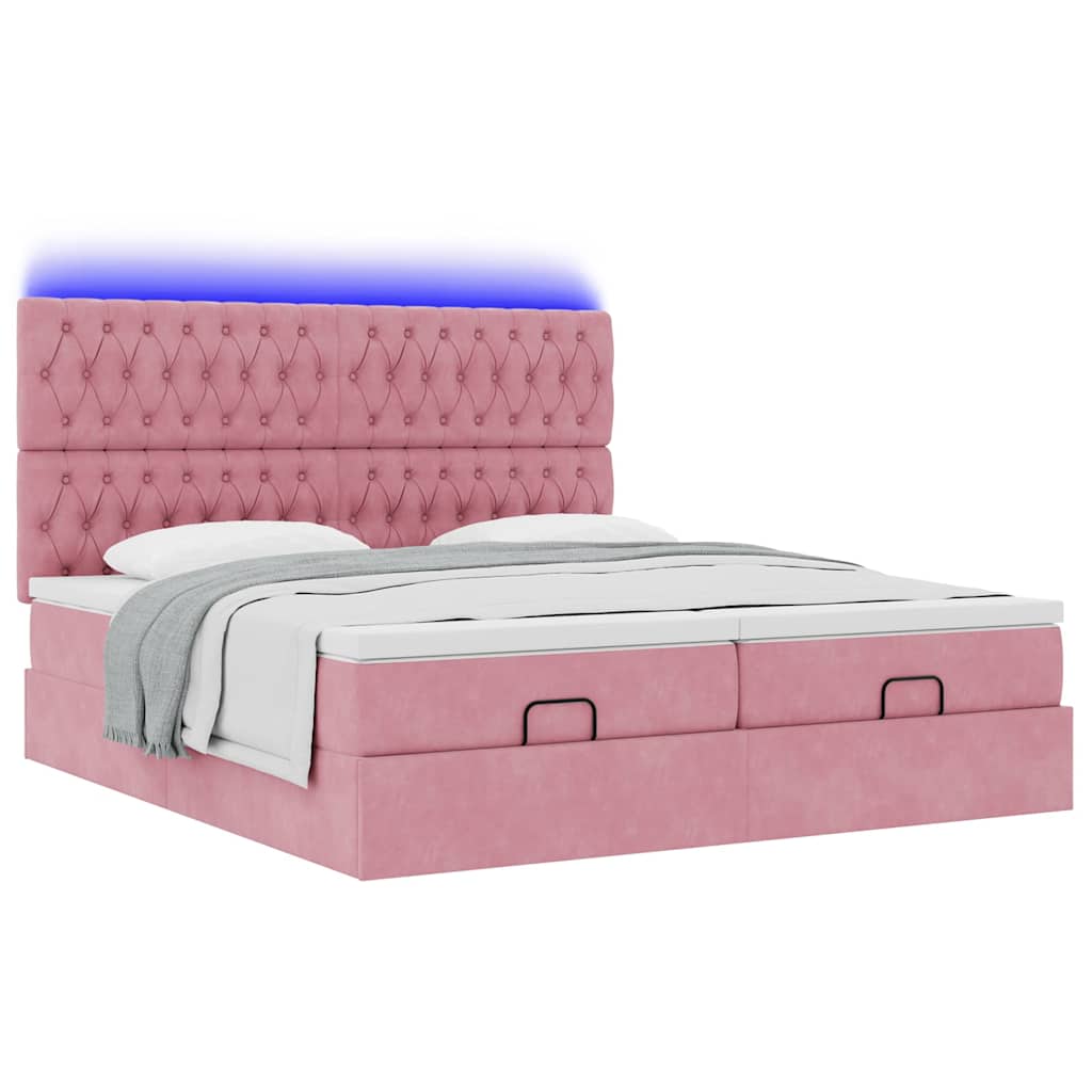 Ottoman bed met matrassen en LED's 200x200cm fluweel roze – afbeelding 6