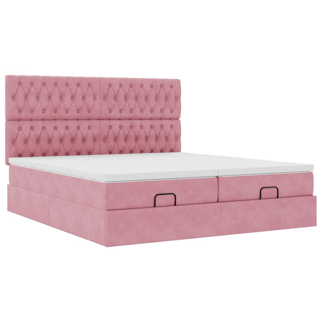 Ottoman bed met matrassen en LED's 200x200cm fluweel roze – afbeelding 7