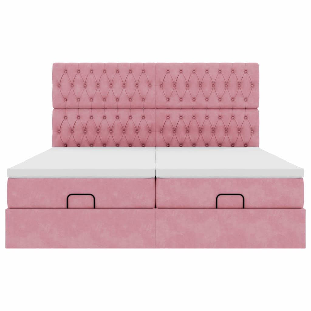 Ottoman bed met matrassen en LED's 200x200cm fluweel roze – afbeelding 8
