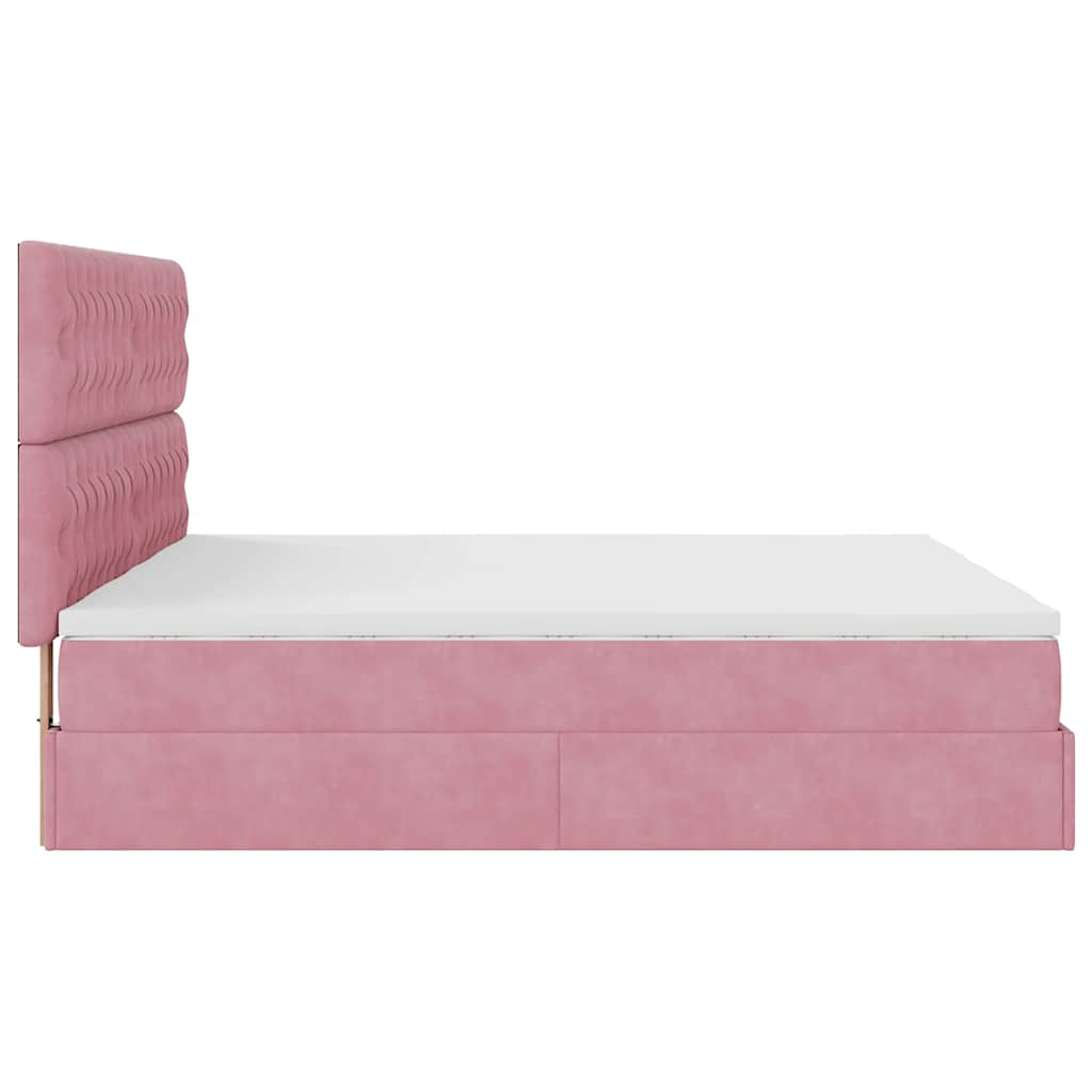 Ottoman bed met matrassen en LED's 200x200cm fluweel roze – afbeelding 9