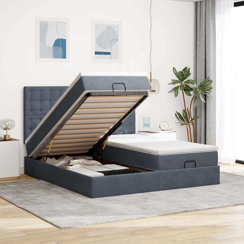 Ottoman bed met matrassen en LED's 200x200cm fluweel – afbeelding 1