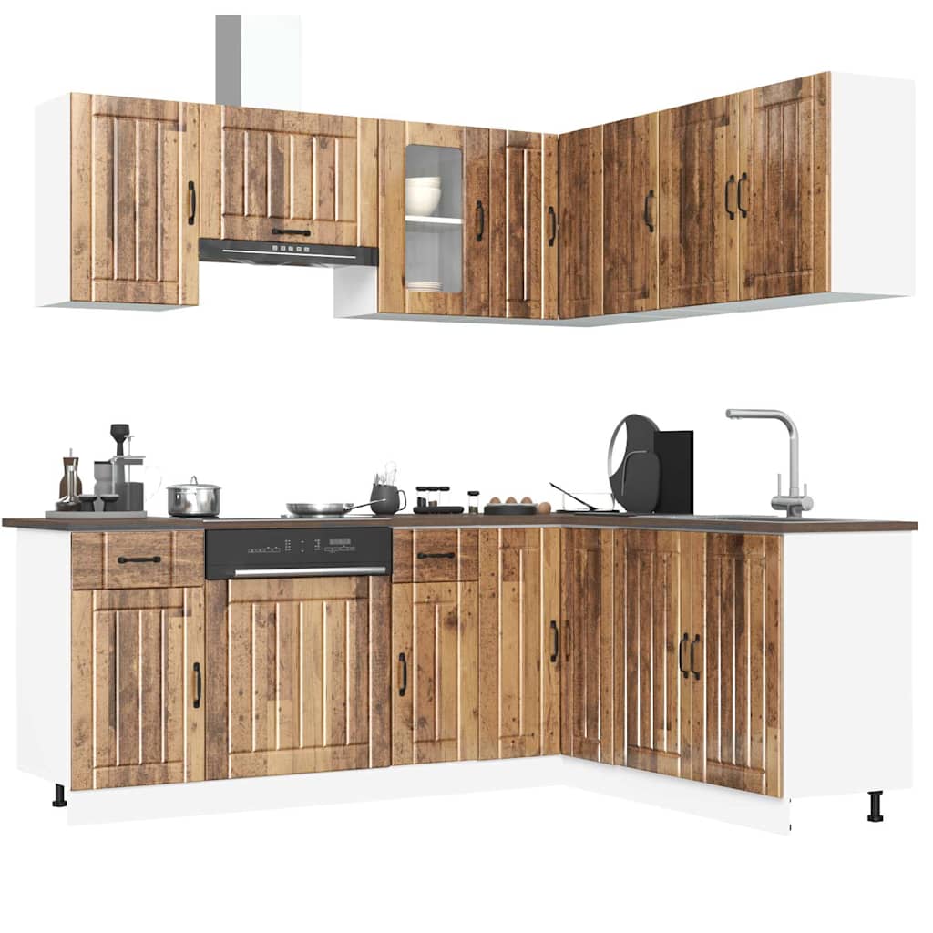 11-delige Keukenkastenset Kalmar bewerkt hout oud houtkleurig