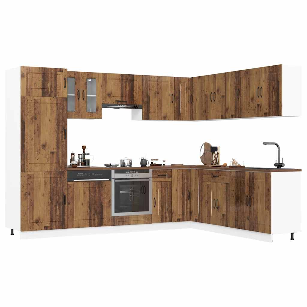 14-delige Keukenkastenset Kalmar bewerkt hout oud houtkleurig