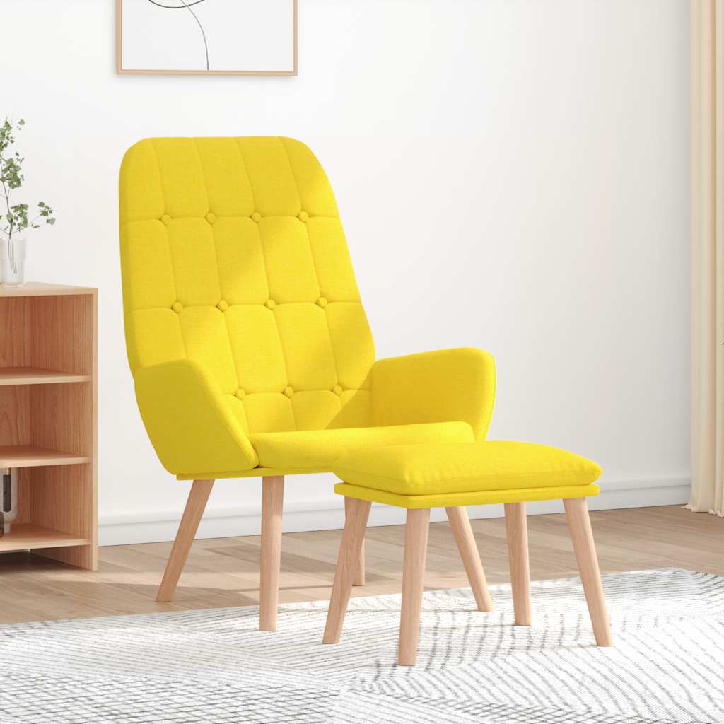 Relaxstoel met voetenbank stof lichtgeel – afbeelding 1