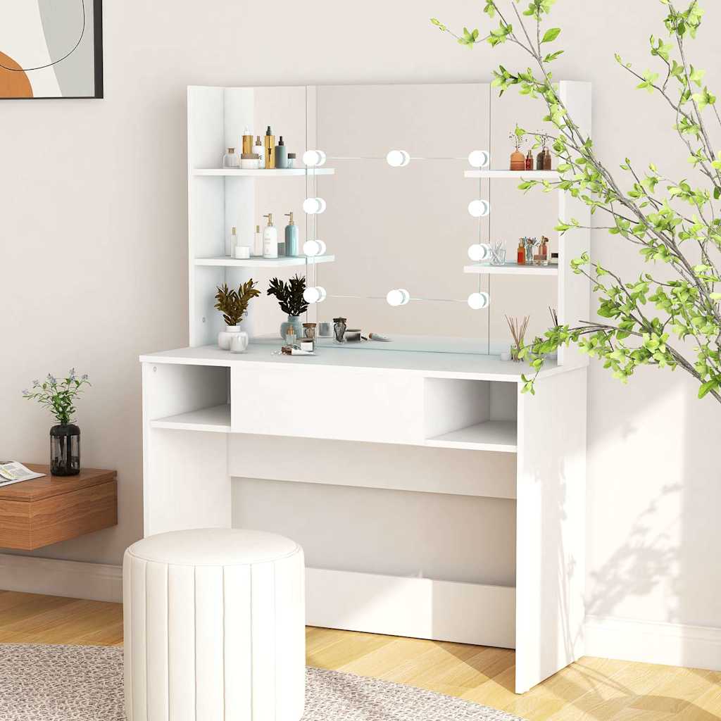 Kaptafel met LED-verlichting 100x40x135 cm MDF wit
