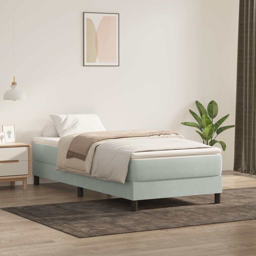 Boxspring zonder matras fluweel lichtgrijs 80x220 cm – afbeelding 1