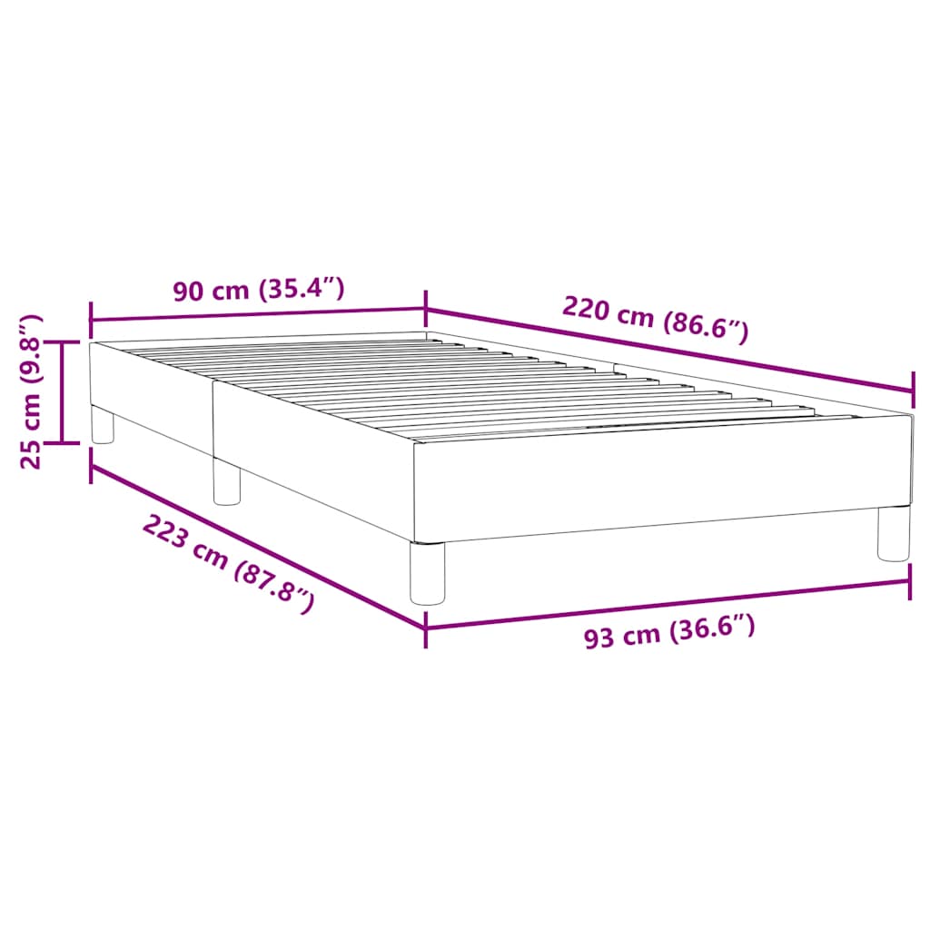 Boxspring zonder matras fluweel lichtgrijs 90x220 cm – afbeelding 10