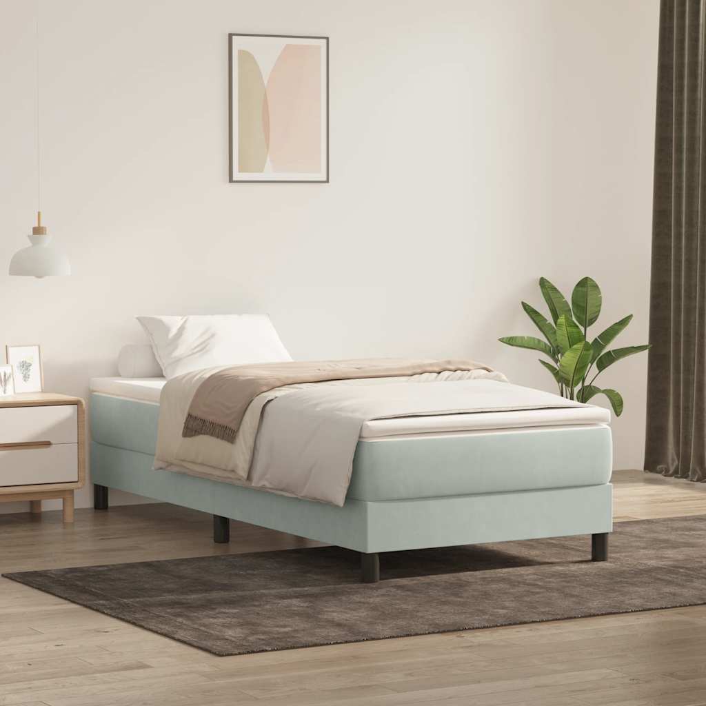 Boxspring met matras fluweel lichtgrijs 80x210 cm – afbeelding 1