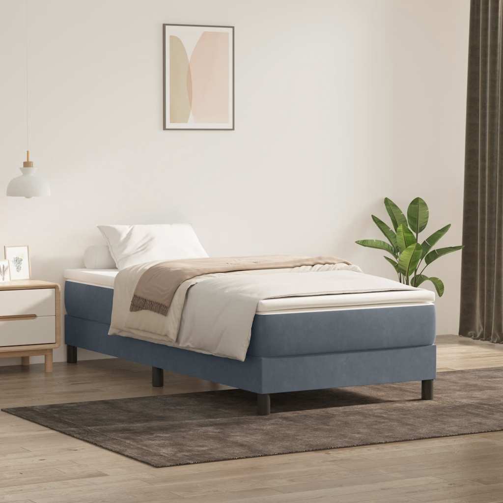 Boxspring met matras fluweel donkergrijs 80x210 cm – afbeelding 1