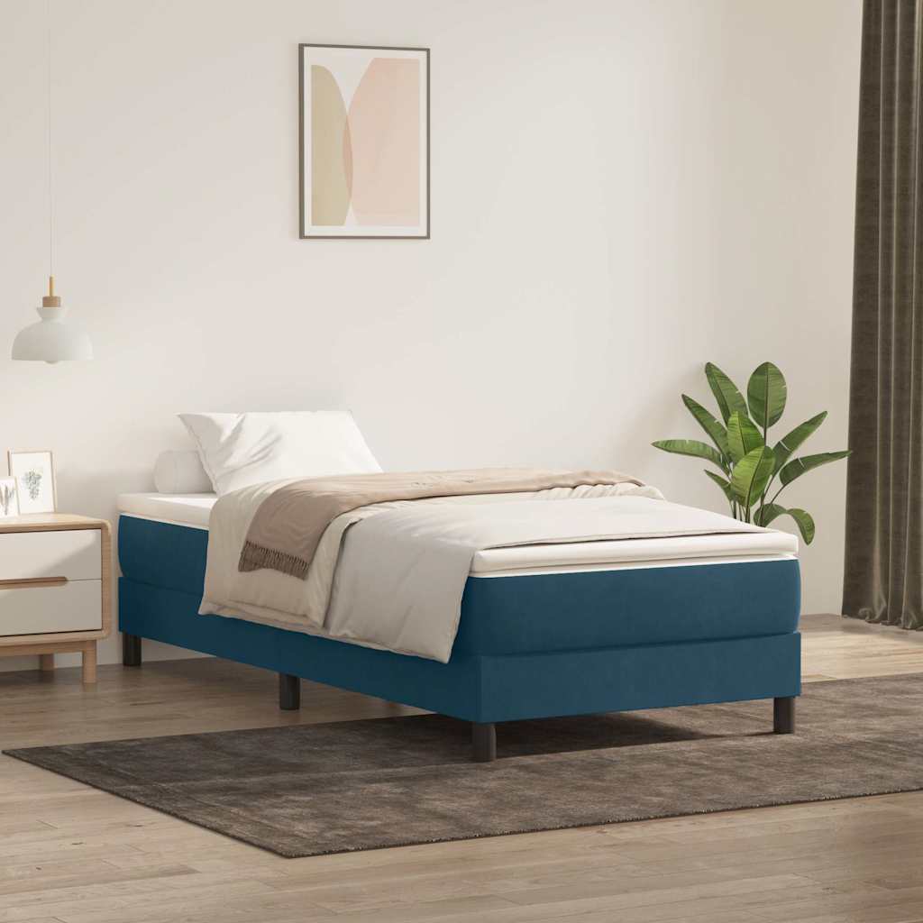 Boxspring met matras fluweel donkerblauw 80x210 cm – afbeelding 1